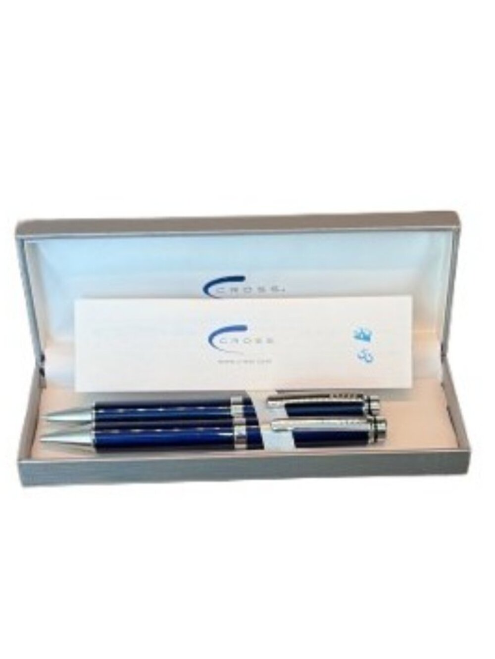 Vtg Cross Coventry Translucent Blue Lacquer Chrome Pen Pencil Writing Set NIB